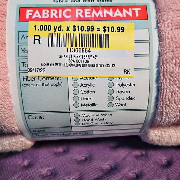 Jo-Ann Pink Terry Towel Remnant - Picture 2 of 3